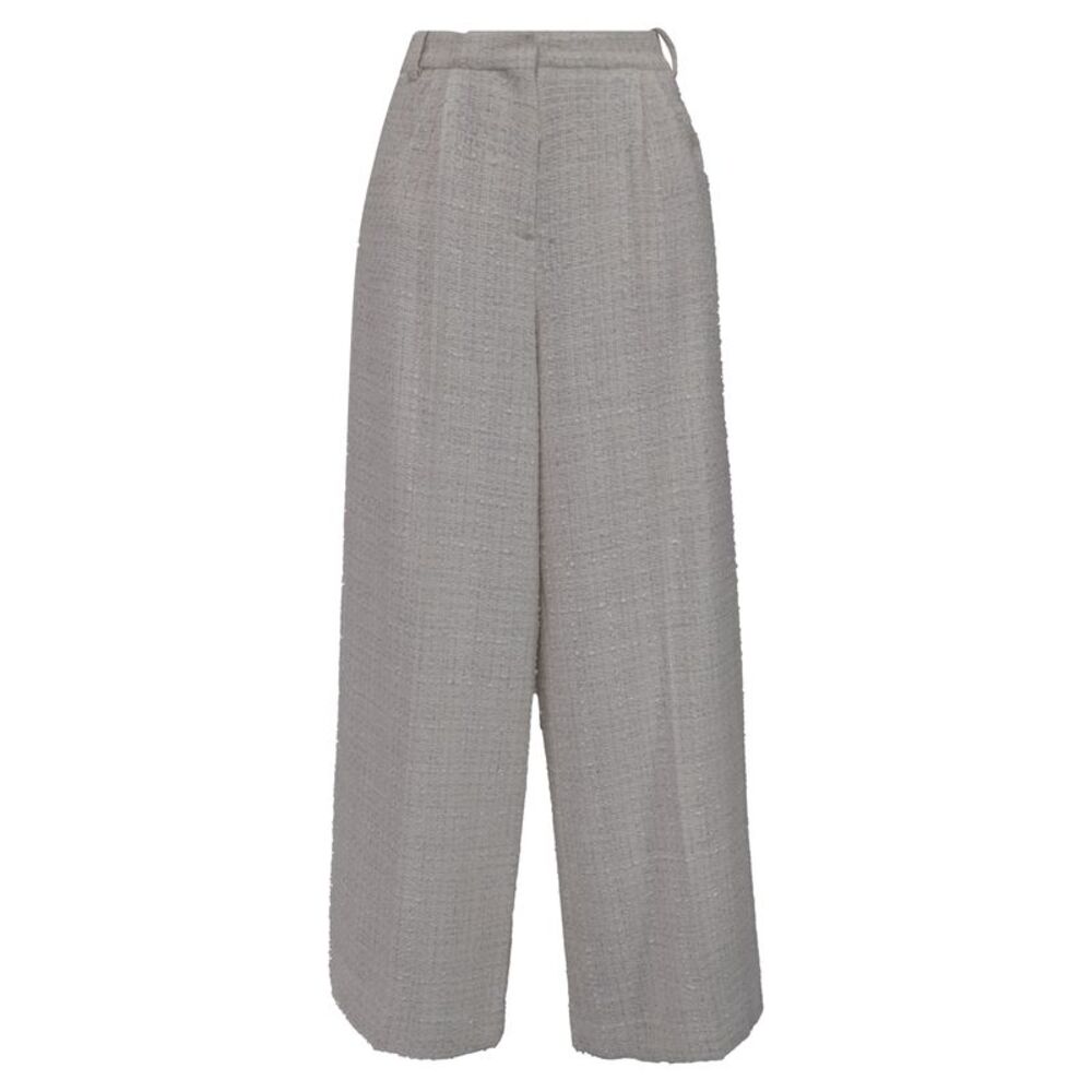 Maje Wide-Leg Tweed Trousers in White Cotton